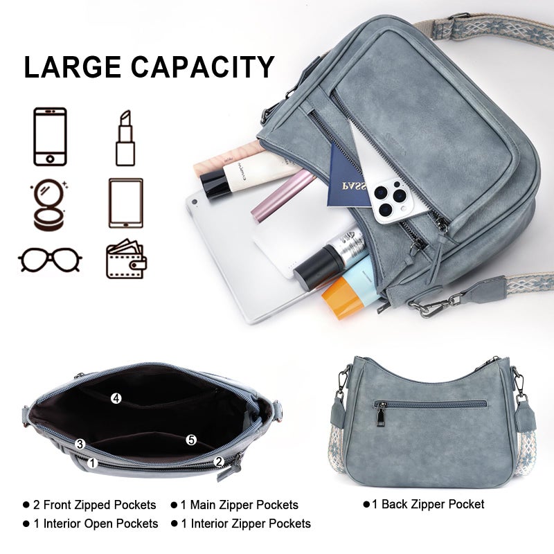 VIMUTI Crossbody Purses for Women Trendy Leather Crossbody Bag,Multi Pocket Shoulder Handbag Lightweight Travel Purse (03-Blue) - Image 3