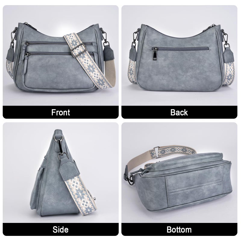 VIMUTI Crossbody Purses for Women Trendy Leather Crossbody Bag,Multi Pocket Shoulder Handbag Lightweight Travel Purse (03-Blue) - Image 5