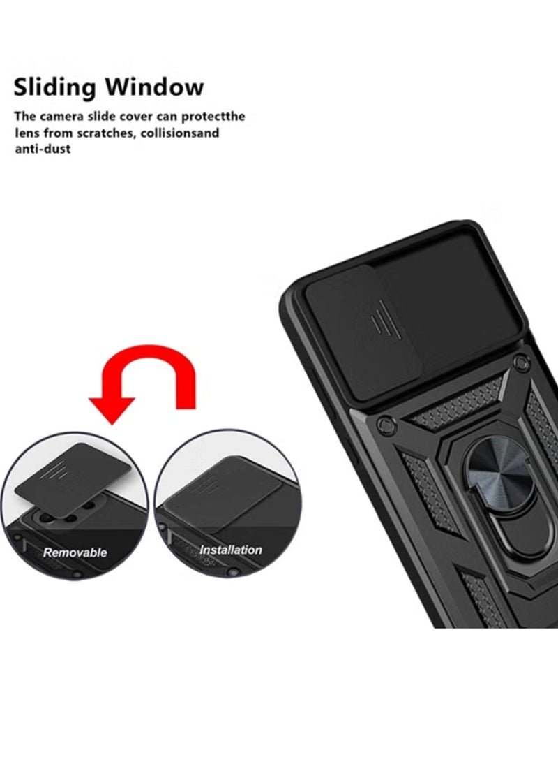 for realme 14 Pro 5G Case Cover, Slide Camera Lens Cover, Magnetic Ring Holder Kickstand Protective Phone Case for realme 14 Pro 5G, Black. - Image 2