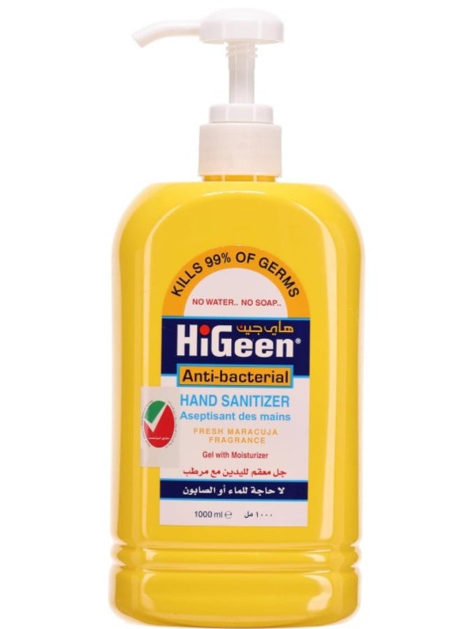 HiGeen Anti-bacterial Hand Sanitizer Gel Fresh Maracuja Fragrance, 1000ml - Image 1