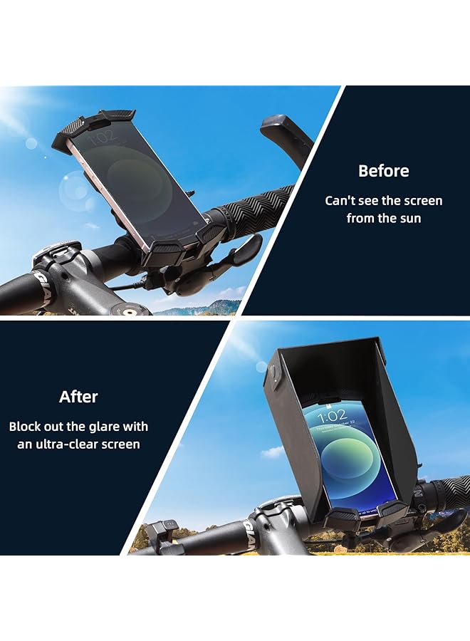 Excefore Motorcycle Phone Mount Holder With Sun Shade, Waterproof 360° Rotatable - Reduce Glare And Reflection, Sturdy Secure, Can One-Handed Operation, Premium Abs+Pc Anti-Oxidation Compatibility Any Phone - Image 2