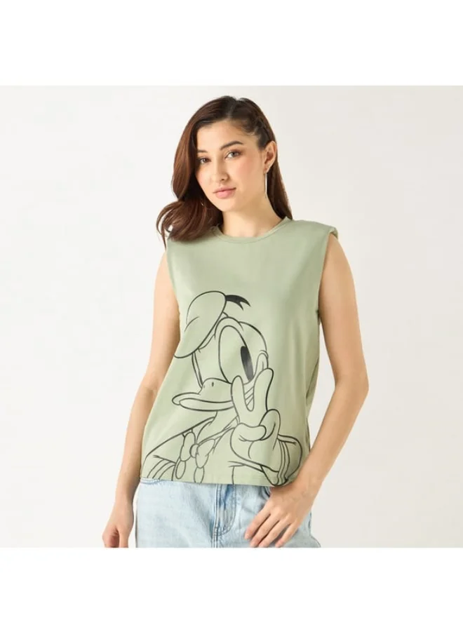 SP Characters Donald Duck Print Sleeveless T-shirt with Crew Neck