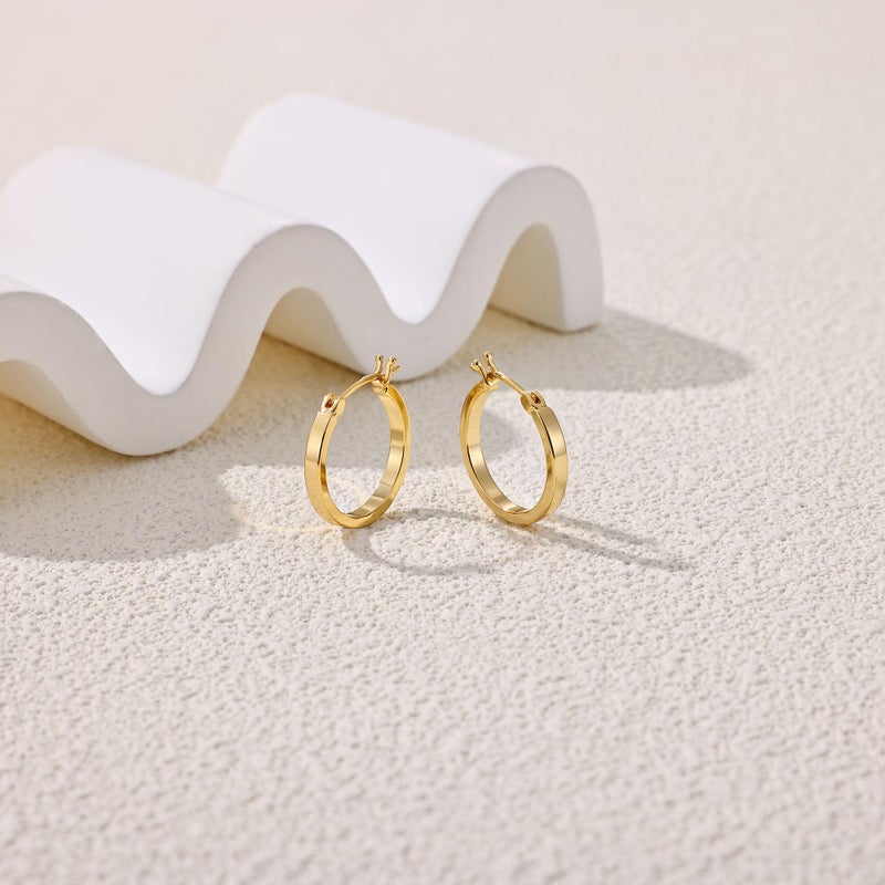 Gacimy Hoop Earrings for Women, 14K Gold Plated Flatted Hoops with 925 Sterling Silver Post, 20mm Medium Earrings for Women - Image 4