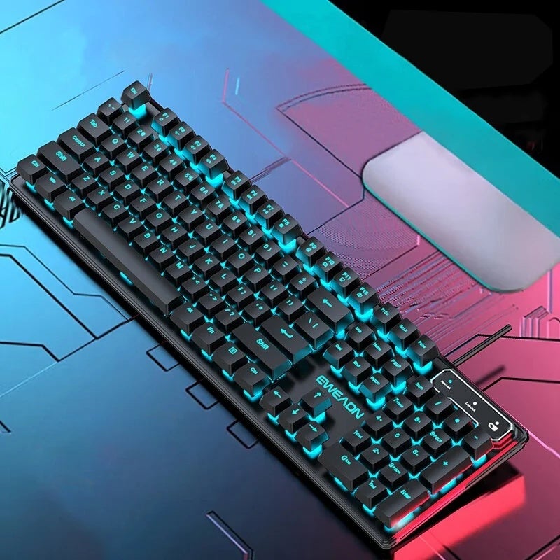 Eweadn Wired Mechanical Gaming Keyboard, 104 Keys, RGB Backlit, Silent, Ergonomic, for PC, Laptop, Windows, Office and Gaming - Image 1