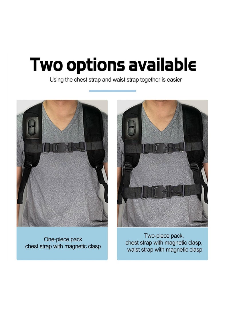 حزام صدر مغناطيسي عالمي لحقيبة الظهر، حزام صدر قابل للتعديل، حزام خصر، وحزام ورك مع مشابك، حزام صدر مغناطيسي + حزام خصر، لون أسود، مجموعة من قطعتين - Image 5