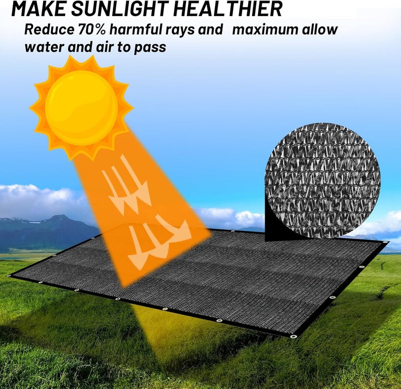 Cool Area منطقة باردة 70% قماش شبكي للتظليل الشمسي مع حلقات معدنية لتغطية النباتات 10x14 قدم مظلة فناء حديقة برجول دفيئة مرآب سيارة حظيرة أسود - Image 2