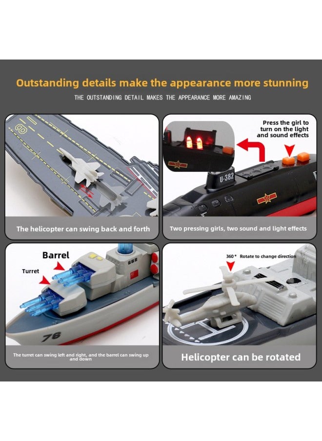Generic - Children Love Aircraft Carrier Alloy Model Destroyer Submarine Back Force Sound And Light Toy Simulation Ship Boxed-Color:helicopter Destroyer - Image 1
