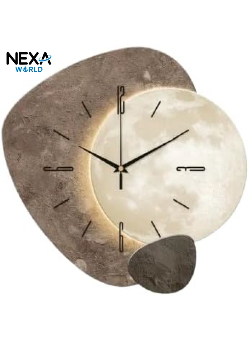 NEXA WORLD 1pc Modern Moon Design Wall Clock - Super Silent Quartz Movement, No Ticking, Wooden Frame, Ideal for Living Room, Bedroom, Office, Kitchen, Cafe Decor, Bedroom Wall Clock | Modern Wall Clock | Wooden Frame - Image 2