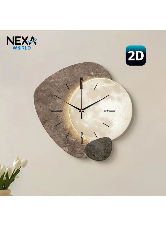 NEXA WORLD 1pc Modern Moon Design Wall Clock - Super Silent Quartz Movement, No Ticking, Wooden Frame, Ideal for Living Room, Bedroom, Office, Kitchen, Cafe Decor, Bedroom Wall Clock | Modern Wall Clock | Wooden Frame - Image 1