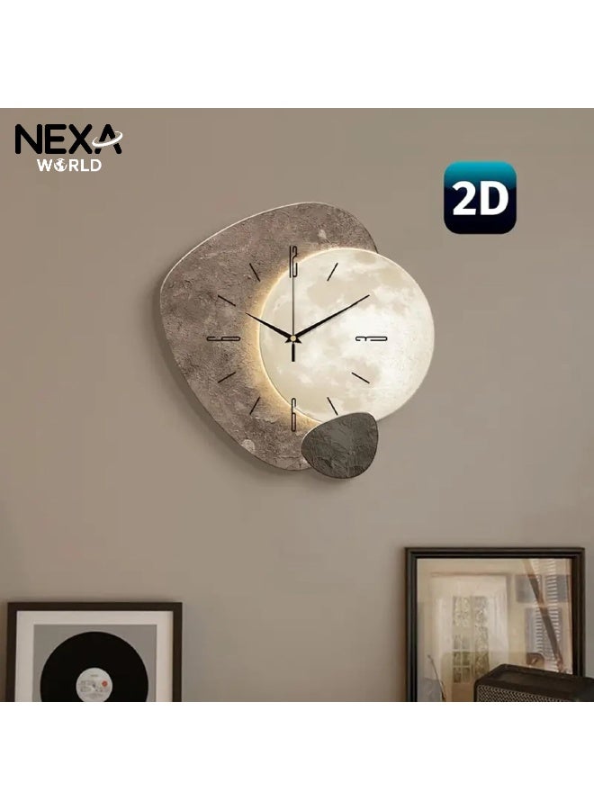 NEXA WORLD 1pc Modern Moon Design Wall Clock - Super Silent Quartz Movement, No Ticking, Wooden Frame, Ideal for Living Room, Bedroom, Office, Kitchen, Cafe Decor, Bedroom Wall Clock | Modern Wall Clock | Wooden Frame - Image 3