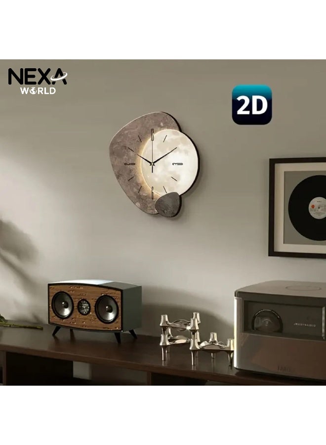 NEXA WORLD 1pc Modern Moon Design Wall Clock - Super Silent Quartz Movement, No Ticking, Wooden Frame, Ideal for Living Room, Bedroom, Office, Kitchen, Cafe Decor, Bedroom Wall Clock | Modern Wall Clock | Wooden Frame - Image 5