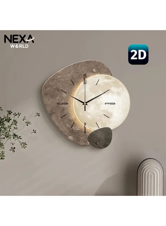 NEXA WORLD 1pc Modern Moon Design Wall Clock - Super Silent Quartz Movement, No Ticking, Wooden Frame, Ideal for Living Room, Bedroom, Office, Kitchen, Cafe Decor, Bedroom Wall Clock | Modern Wall Clock | Wooden Frame - Image 4