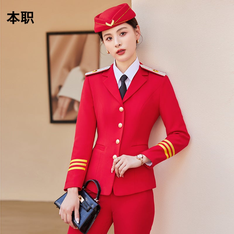 [Stewardess Uniform] Female Performance Air Railway Drum Suit Performance Work Clothes Fashion Professional Suit - Image 2