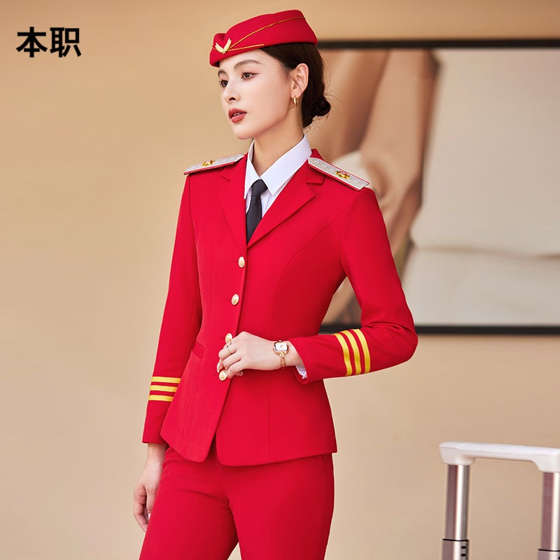 [Stewardess Uniform] Female Performance Air Railway Drum Suit Performance Work Clothes Fashion Professional Suit - Image 4
