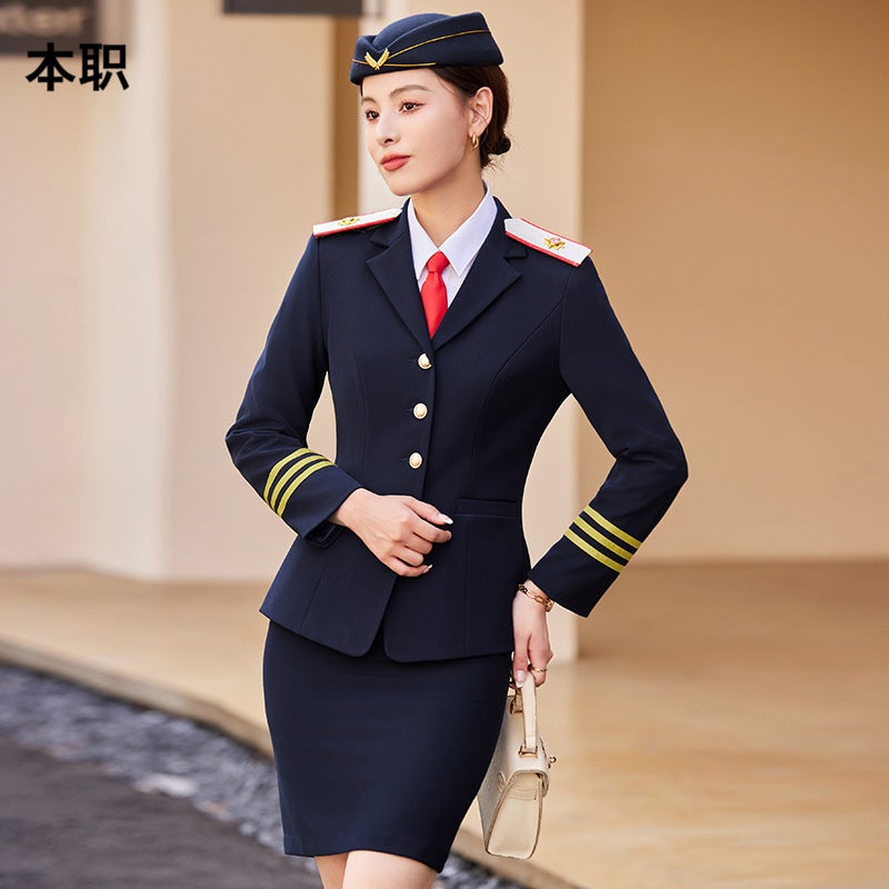 [Stewardess Uniform] Female Performance Air Railway Drum Suit Performance Work Clothes Fashion Professional Suit - Image 5