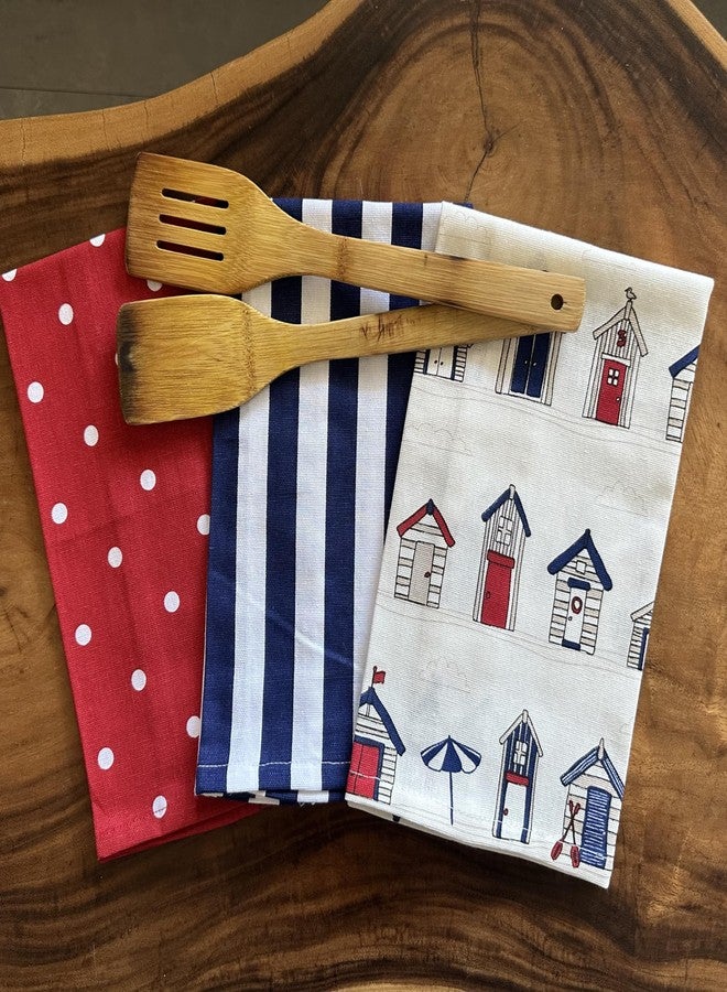 Oak & Lily Set of 3 Kitchen Napkins | Dish Towels | 100% Cotton | Premium European Quality | Washable, Large Size (40 * 60cm) Kitchen Cloth for Roti, Cleaning, Drying, Wiping | Red, White & Blue - Image 1
