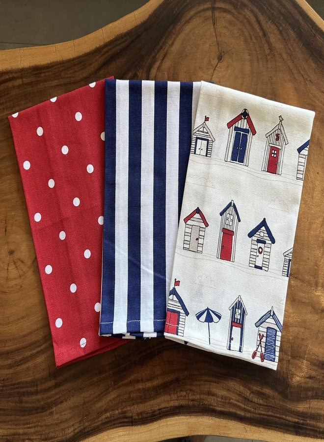 Oak & Lily Set of 3 Kitchen Napkins | Dish Towels | 100% Cotton | Premium European Quality | Washable, Large Size (40 * 60cm) Kitchen Cloth for Roti, Cleaning, Drying, Wiping | Red, White & Blue - Image 3