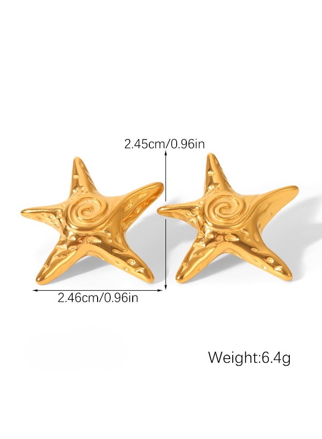 Ucanbe Vacation Style Hammered Starfish Earrings – Gold Plated Stainless Steel Ocean Themed Ear Jewelry - Image 5