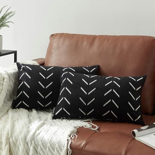 Nestinco Set of 2 Black Lumbar Pillow Covers 12 x 20 inches Boho Aztec Polyester Blend Decorative Throw Pillow Covers for Sofa Couch Bed Decor - Image 1
