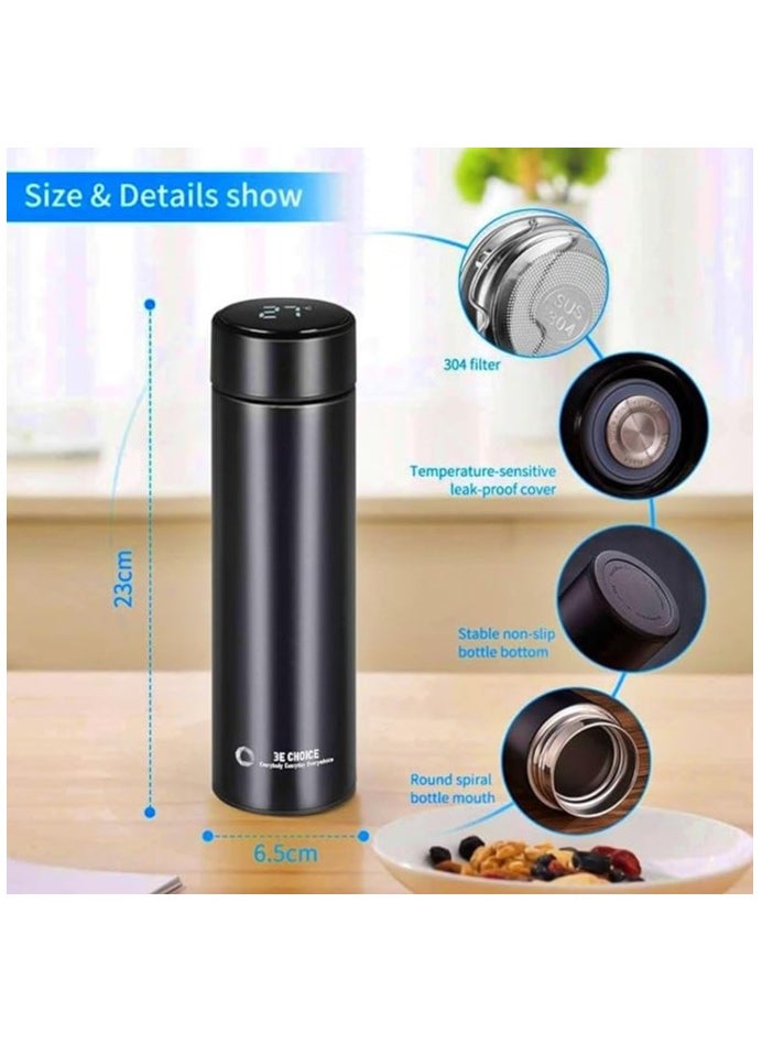 Generic - Flask smart temperature display baby kids water bottle insulated thermal digital thermo stainless steel vacuum drink flasks warmer hot & cold drink bottles coffee tea travel mug 500ml led satin black - Image 1