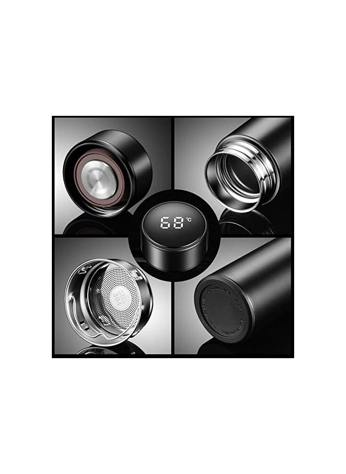 Generic - Flask smart temperature display baby kids water bottle insulated thermal digital thermo stainless steel vacuum drink flasks warmer hot & cold drink bottles coffee tea travel mug 500ml led satin black - Image 1