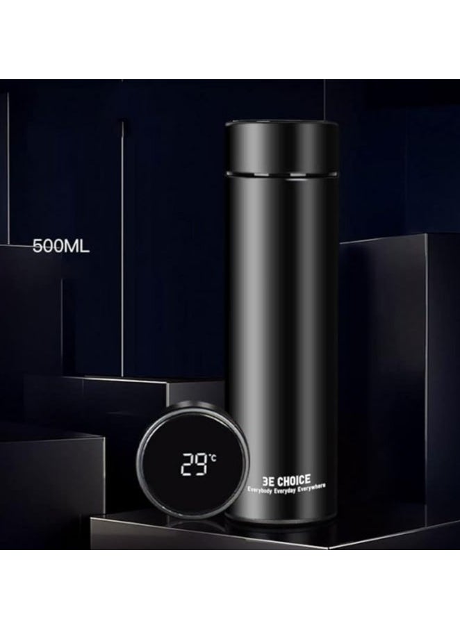 Generic - Flask smart temperature display baby kids water bottle insulated thermal digital thermo stainless steel vacuum drink flasks warmer hot & cold drink bottles coffee tea travel mug 500ml led satin black - Image 1