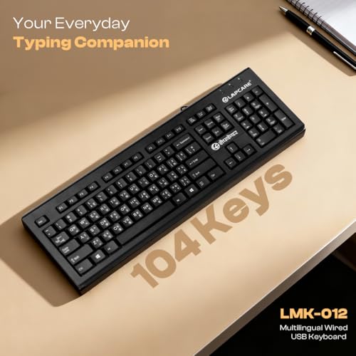 LAPCARE LMK-012 Multilingual USB Keyboard – Hindi English Typing, 104 Silent Keys, 10 Million Keystrokes, 1.5M Cable, Rupee Key, Membrane Switch – for Business & Office Use - Image 2