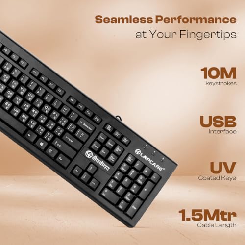 LAPCARE LMK-012 Multilingual USB Keyboard – Hindi English Typing, 104 Silent Keys, 10 Million Keystrokes, 1.5M Cable, Rupee Key, Membrane Switch – for Business & Office Use - Image 3