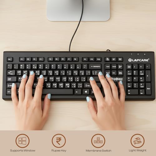 LAPCARE LMK-012 Multilingual USB Keyboard – Hindi English Typing, 104 Silent Keys, 10 Million Keystrokes, 1.5M Cable, Rupee Key, Membrane Switch – for Business & Office Use - Image 4