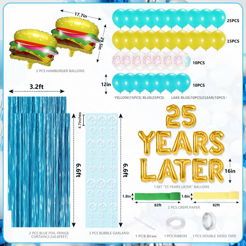 yorr Sponge 25th Birthday Decorations, 25 Years Later letter Balloons Set for Ocean Theme Party,Birthday Decor,Mermaid,Baby Shark,with Hamburger Balloons,Blue Backdrop Bubble Garland and Crepe Paper - Image 2