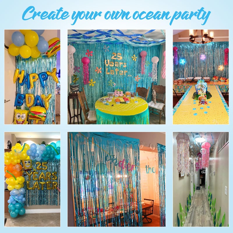 yorr Sponge 25th Birthday Decorations, 25 Years Later letter Balloons Set for Ocean Theme Party,Birthday Decor,Mermaid,Baby Shark,with Hamburger Balloons,Blue Backdrop Bubble Garland and Crepe Paper - Image 4