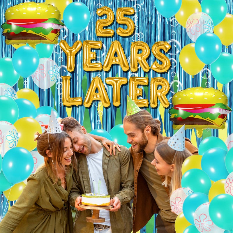yorr Sponge 25th Birthday Decorations, 25 Years Later letter Balloons Set for Ocean Theme Party,Birthday Decor,Mermaid,Baby Shark,with Hamburger Balloons,Blue Backdrop Bubble Garland and Crepe Paper - Image 5