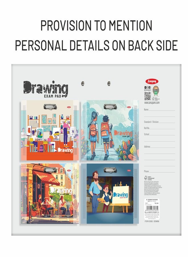 Anupam A3 Extra Large Clipboard – 43 x 32 cm Multiprinted Wooden Drawing Board with Decorative Clip – Design Horizontal Lap Board for Sketching, Art, and Writing Supplies - Trendy Lap Board - Image 3