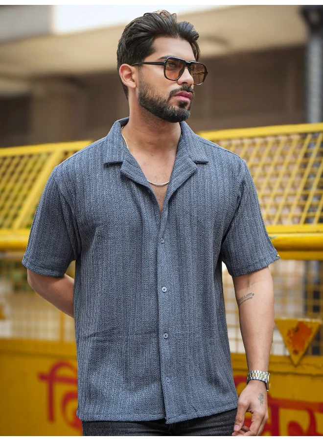 مانياك قميص رجالي مانياك قطن رمادي داكن بأكمام نصفية