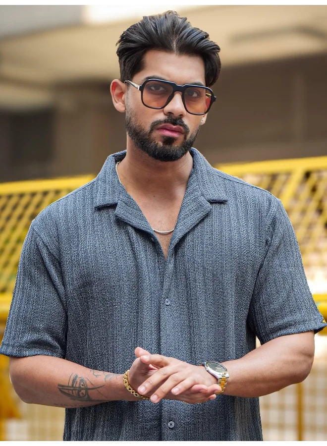 مانياك قميص رجالي مانياك قطن رمادي داكن بأكمام نصفية