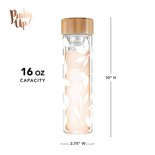 Pinky Up Blair Travel Tea Infuser Mug, Double Walled Insulated Travel Tumbler with Loose Leaf Tea Strainer, Travel Coffee Mug, Keeps Drinks Hot or Cold, 16 oz, White Leaf - Image 4