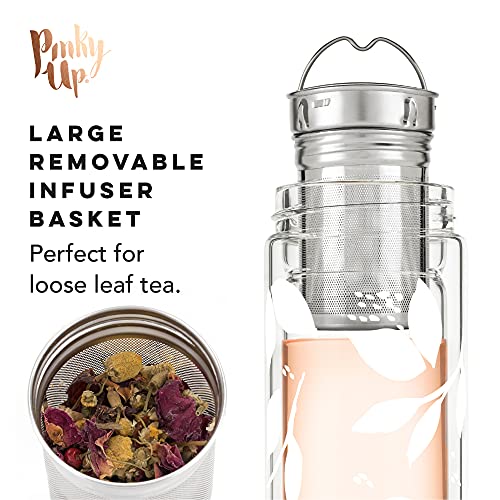 Pinky Up Blair Travel Tea Infuser Mug, Double Walled Insulated Travel Tumbler with Loose Leaf Tea Strainer, Travel Coffee Mug, Keeps Drinks Hot or Cold, 16 oz, White Leaf - Image 3