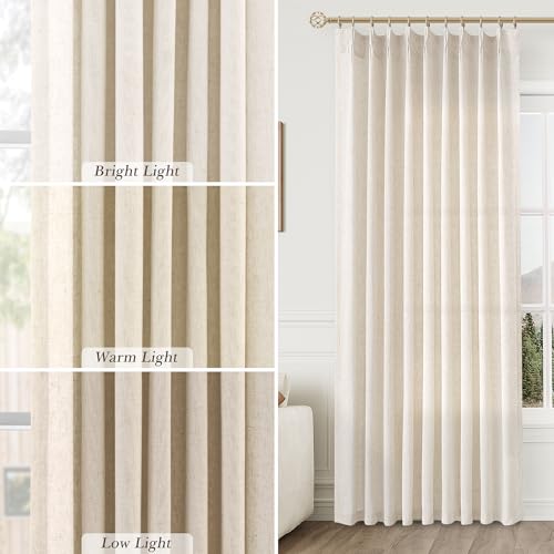 Aersas Pinch Pleated Linen Curtains 108 Inches long for Living Room 2 Panels Set Cream Beige Flax Pleat Drapes Back Tab Semi Sheer Neutral Boho Ceiling to Floor 108 Inch Curtains for Bedroom Window 9 FT - Image 4