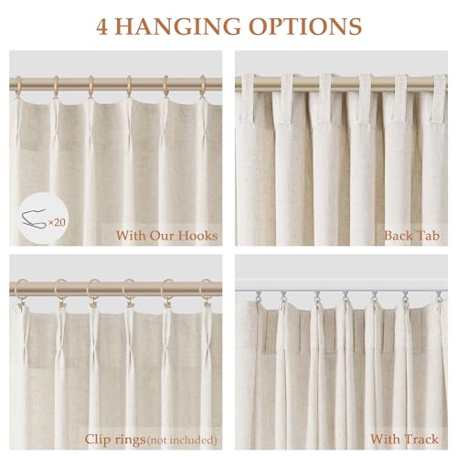 Aersas Pinch Pleated Linen Curtains 108 Inches long for Living Room 2 Panels Set Cream Beige Flax Pleat Drapes Back Tab Semi Sheer Neutral Boho Ceiling to Floor 108 Inch Curtains for Bedroom Window 9 FT - Image 2