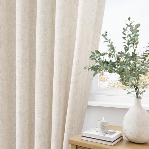 Aersas Pinch Pleated Linen Curtains 108 Inches long for Living Room 2 Panels Set Cream Beige Flax Pleat Drapes Back Tab Semi Sheer Neutral Boho Ceiling to Floor 108 Inch Curtains for Bedroom Window 9 FT - Image 3