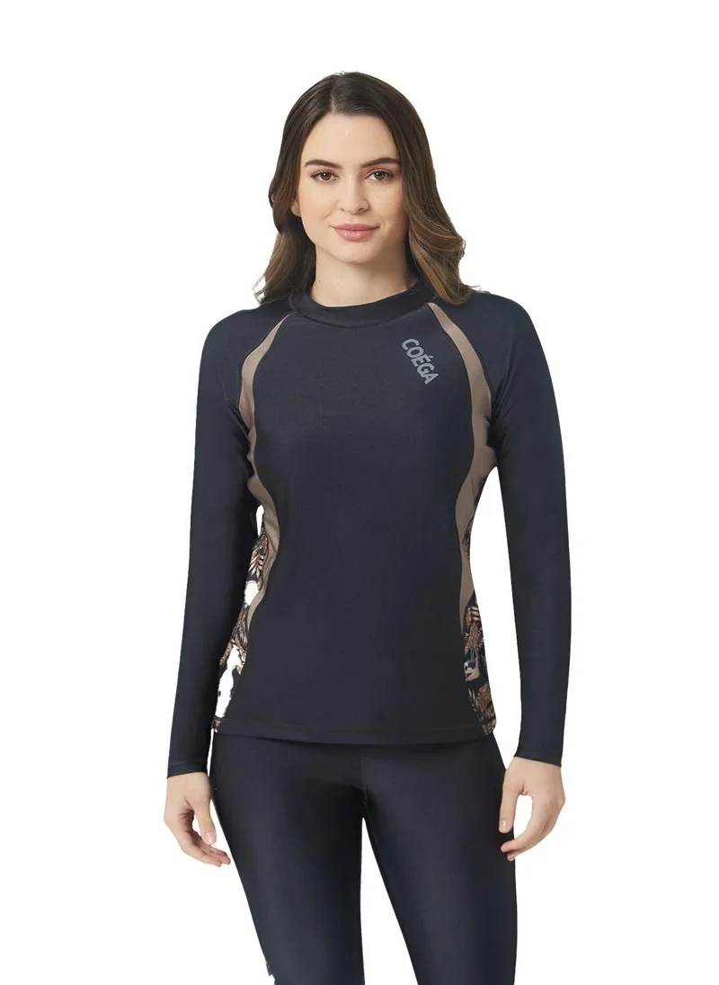 كويجا صن وير COEGA Ladies Rashguard Long Sleeve - Nero Golden Flamingo