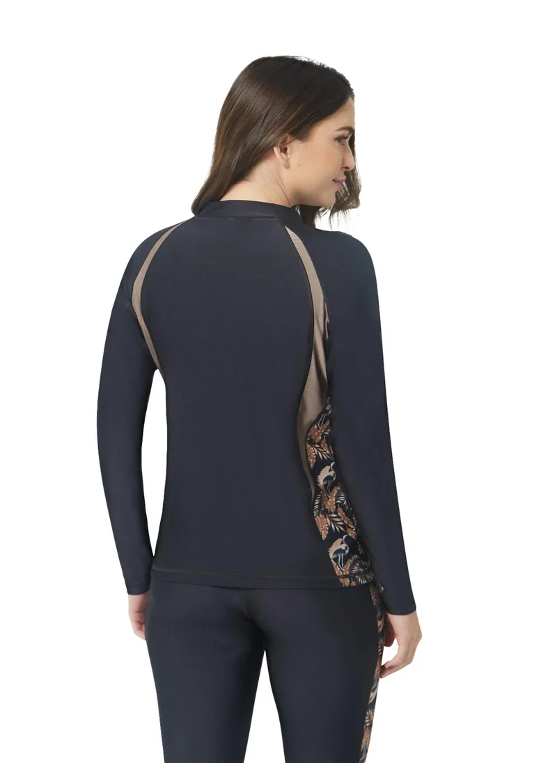 كويجا صن وير COEGA Ladies Rashguard Long Sleeve - Nero Golden Flamingo