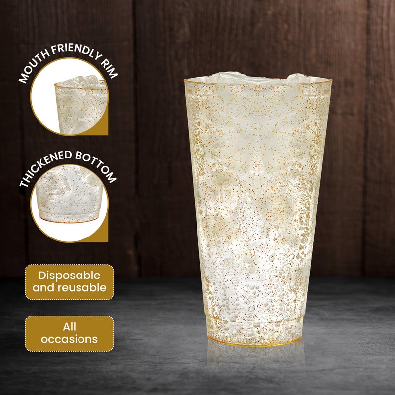 R-kay 16 oz Gold Glitter Plastic Cups For Party - 50 Pack Gold PLastic Cups - Hard Disposable Cups - Premium Heavy Duty Gold Cups - Disposable Cocktail Glasses - Party Cups (16 OZ) - Image 3
