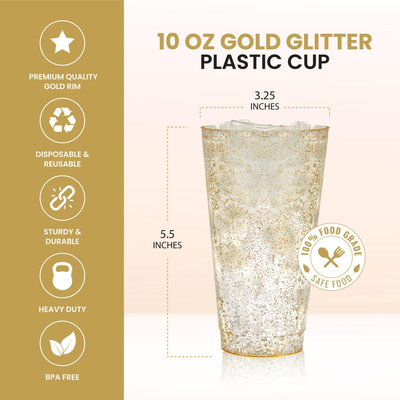 R-kay 16 oz Gold Glitter Plastic Cups For Party - 50 Pack Gold PLastic Cups - Hard Disposable Cups - Premium Heavy Duty Gold Cups - Disposable Cocktail Glasses - Party Cups (16 OZ) - Image 5