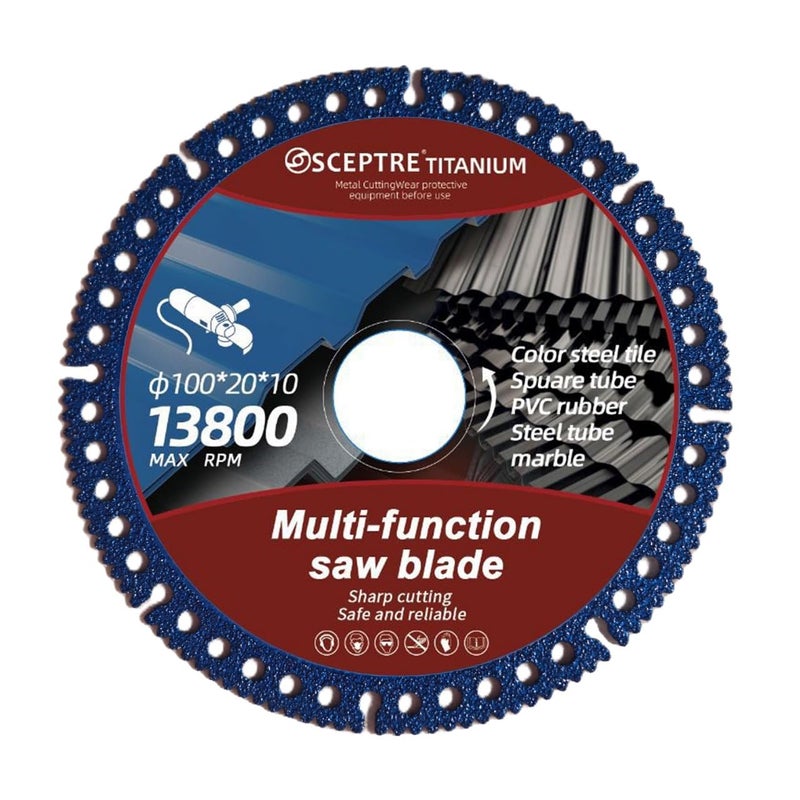 Sceptre 100mm Angle Grinder Cutter Disc – Multi-Purpose Cutting Blade for Marble, Steel, Tile, PVC & Rubber | Dry Cut Saw Blade | 13800 RPM Durable Grinding Wheel (Blue) - Image 1