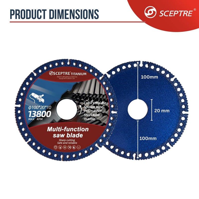 Sceptre 100mm Angle Grinder Cutter Disc – Multi-Purpose Cutting Blade for Marble, Steel, Tile, PVC & Rubber | Dry Cut Saw Blade | 13800 RPM Durable Grinding Wheel (Blue) - Image 3