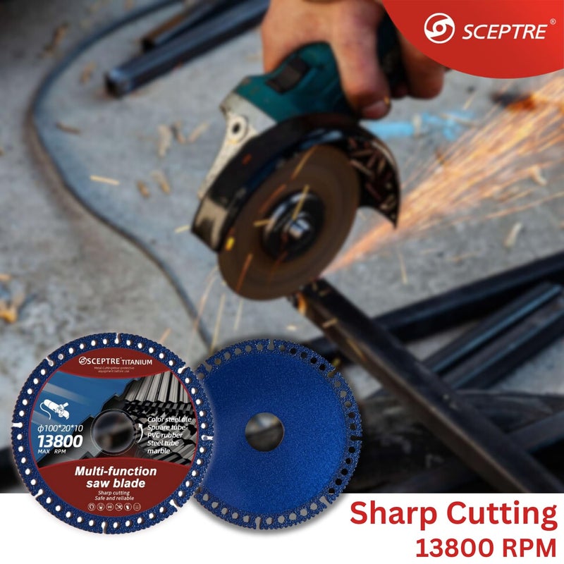 Sceptre 100mm Angle Grinder Cutter Disc – Multi-Purpose Cutting Blade for Marble, Steel, Tile, PVC & Rubber | Dry Cut Saw Blade | 13800 RPM Durable Grinding Wheel (Blue) - Image 5
