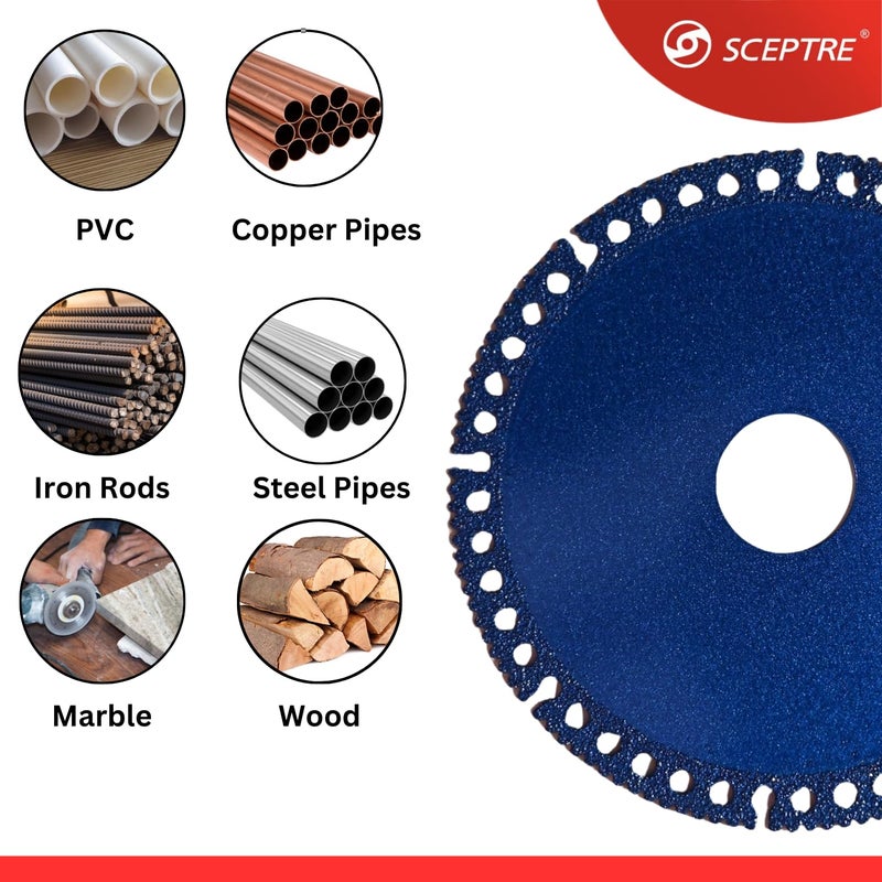 Sceptre 100mm Angle Grinder Cutter Disc – Multi-Purpose Cutting Blade for Marble, Steel, Tile, PVC & Rubber | Dry Cut Saw Blade | 13800 RPM Durable Grinding Wheel (Blue) - Image 4