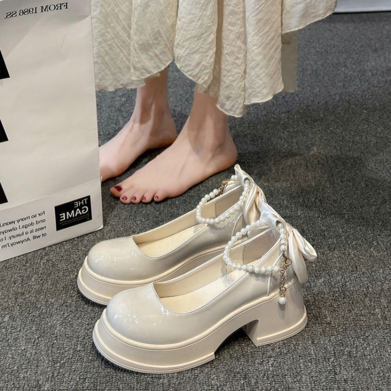 2024 Spring Autumn Bowtie French Heels Mary Jane Womens Fashion Pumps Off-white 