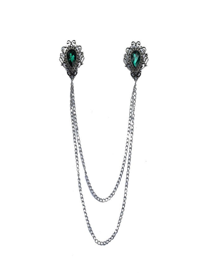 ROFARSO Raindrop Rhinestone Crystal Brooch Pins for Women Vintage Collar Chain Jewelry with Rhinestone Crystal, Accessory for Party Wedding Gift, Gift for Women Girl (Emerald Green) - Image 1